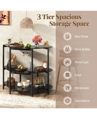 3-Tier Liquor Bar Table with Stemware Racks and Storage Shelves