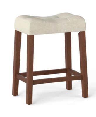 24 Saddle Bar Stools Set of 4 w/ Footrest Rubber Wood Frame for Kitchen Island