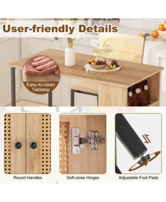 3-Piece Bar Table and Chairs Set with Storage Shelves and Footrests