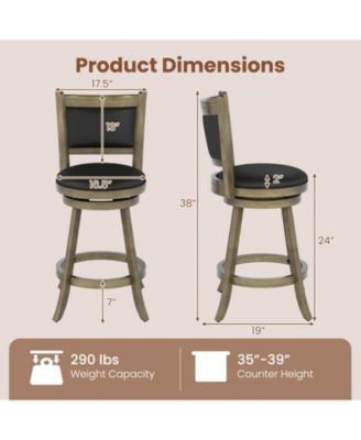Swivel Bar Stools Solid Rubber Wood Frame Set of 2 for Kitchen Island