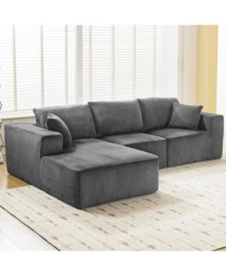 108" Modular Sectional Sofa, Cloud Foam Sectional Couch with L-Shape Chaise/Throw Pillows/Plush Corduroy Fabric