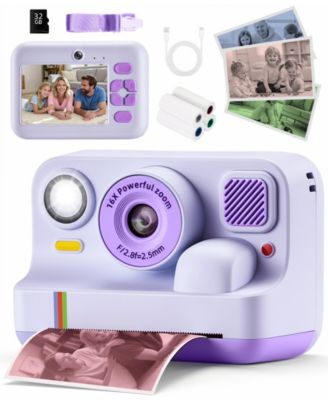 Kids Instant Print Camera 48MP with 16X Digital Zoom, 1080P HD Video, Bluetooth, Dual Lens, 2.4" Screen - Includes 32GB SD Card & 3 Print Rolls