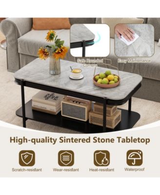 2 Tier Coffee Table Rectangular Sintered Stone Top