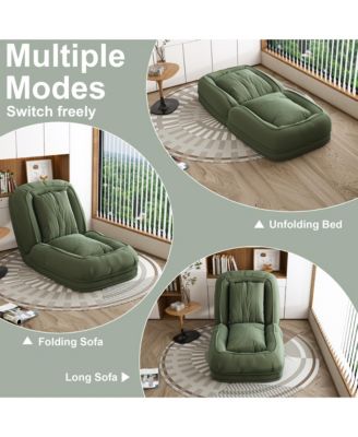 Convertible Corduroy Lazy Sofa Bed, 5-Position Adjustable Folding Lounge Chair, Upholstered Sleeper Seat for Living Room, Reading Room