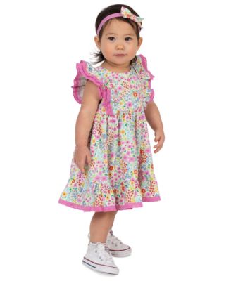 Baby Girls' Floral Print Dress, Bloomer and Headband, 3-Piece Set