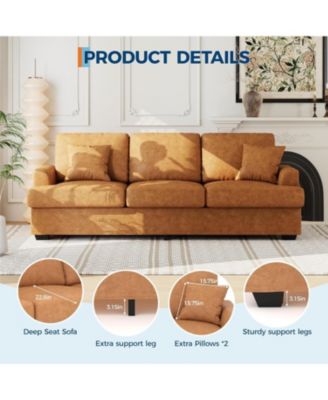 Modern Sofa with 2 Throw Pillows, Deep Seat Couch with Upholstered Cushion & Removable Cover