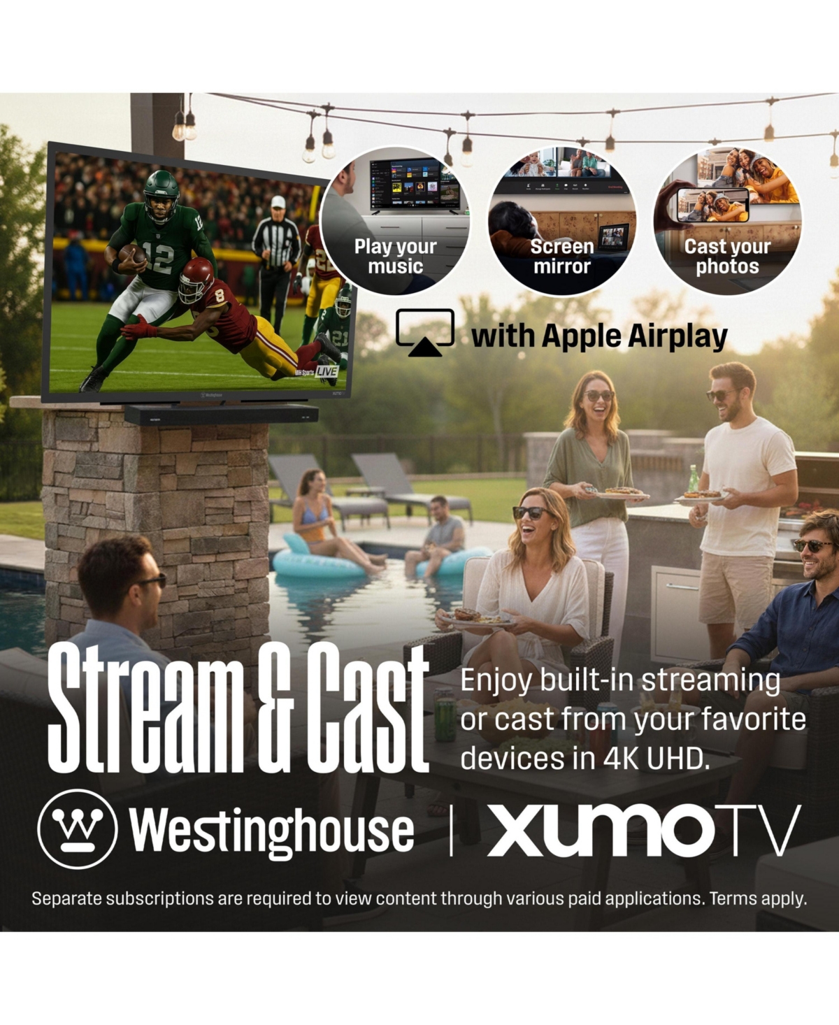 Westinghouse 65" Outdoor Waterproof Smart Tv, 4K Uhd 700 Nits Anti-Glare, Xumo Ps Series, Bluetooth