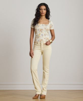 Petite Floral Print Square Neck Top