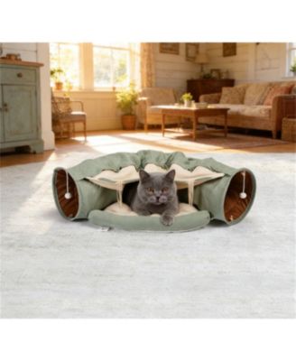  Cat Tunnel Bed with Cushioned Nest and Teasing Balls Zipper Connect Feline Supplies