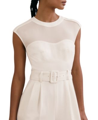 Women's Sheer-Panel Wide-Leg Belted Jumpsuit