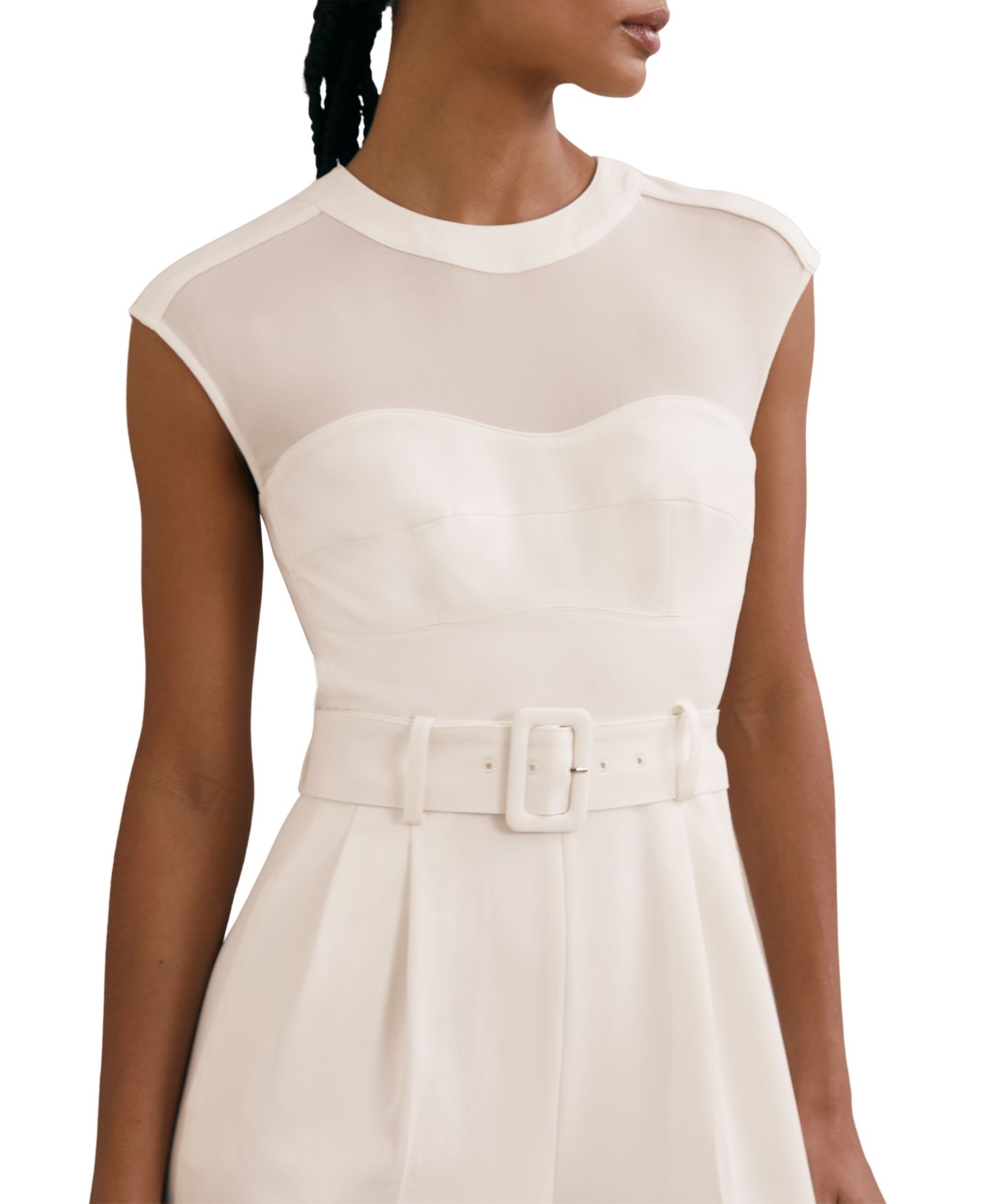 Женский комбинезон REISS Alba Sheer-Panel Wide-Leg Belted Jumpsuit, цвет: Слоновая кость — фото 2