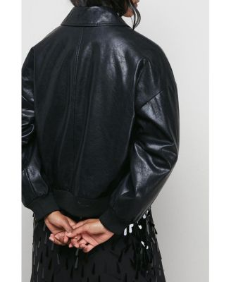 Women's Faux Leather Distressed Bomber Jacket