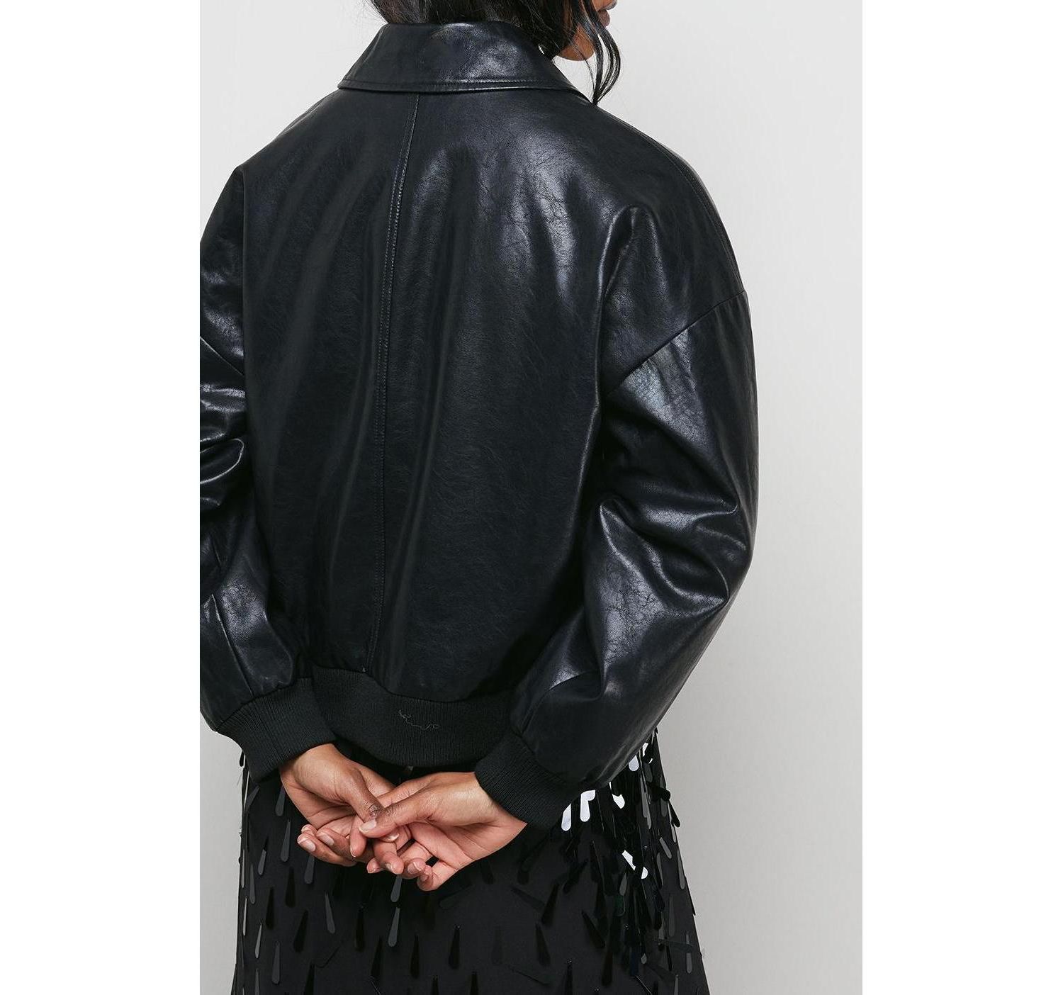 Women's Faux Leather Distressed Bomber Jacket