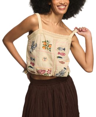 Women's Ocean Embroidered Square Neck Bubble Top