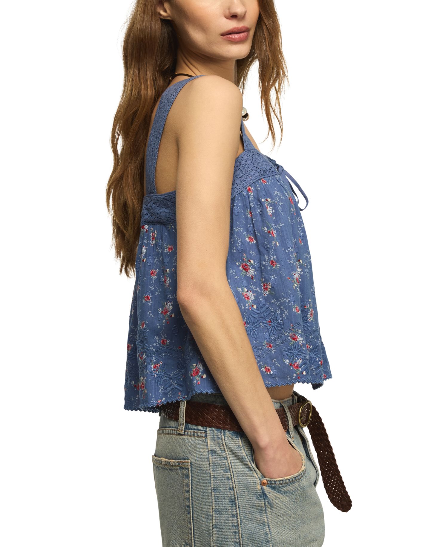 Women's Floral Embroidered Square Neck Tank Top
