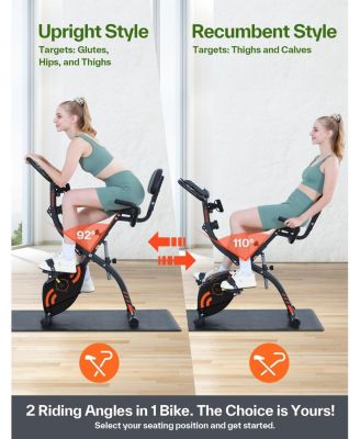 Foldable Stationary Bike 4 in 1 Indoor Cycling with 16 Level Magnetic Resistance Arm Band PVC Floor Mat for Home Gym Workout