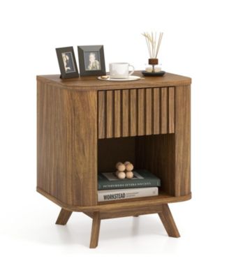 Mid-century Wood Nightstand with Drawer and Open Shelf