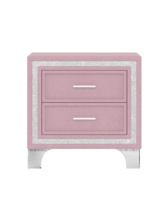 Mid Century Vintage Nightstand with 2 Drawers, Silver Glitter Strip and Metal Legs