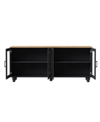 Farmhouse TV Stand for TVs  Buffet Cabinet with Tempered Glass Doors, Adjustable Shelves and 5 Gourd-Shaped Legs for Living Room