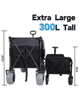 300L XL Folding Storage Wagon Utility Cart with All Terrain Wheels, Brakes and Cup Holders