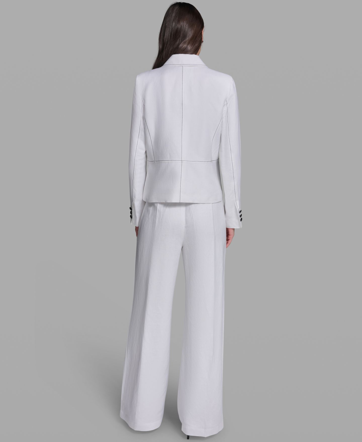 Женская куртка KARL LAGERFELD PARIS Linen-Blend Pocket Detail Collared, цвет: Мягкий белый — фото 6
