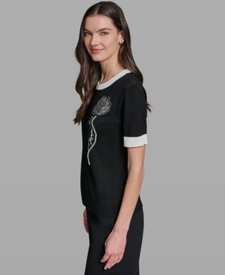 Women's Rose Detail Crewneck Sweater