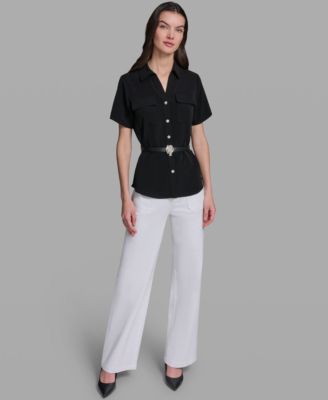 Women's Belted Short-Sleeve Top