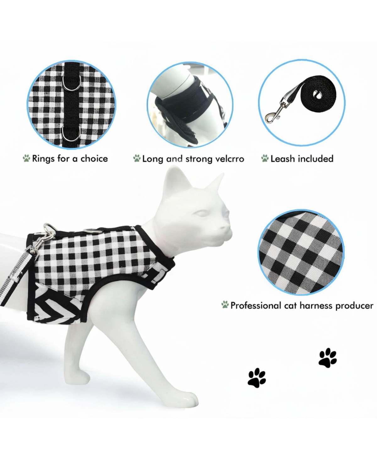 Aronkl Escape Proof Cat Harness And Leash Set Breathable Mesh Adjustable Padded Vest For Walking