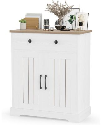 Small Storage Cabinet, Compact Wood Sideboard Buffet Cabinet with 2 Drawers and 2 Doors, Modern Minimalist Accent Furniture