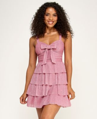 Emerald Sundae Juniors' Pleated Lurex Sweetheart Neck Dress - Macy's