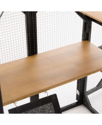 Fir Wood Outdoor Cat Enclosure With Sleeping House Jumping Platforms And Secure Doors