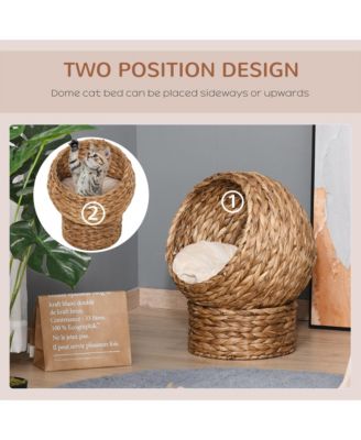 Handwoven Cat Retreat: Elevated Bed with Soft Cushion and Egg-Shaped Design, Wicker Frame with Stand