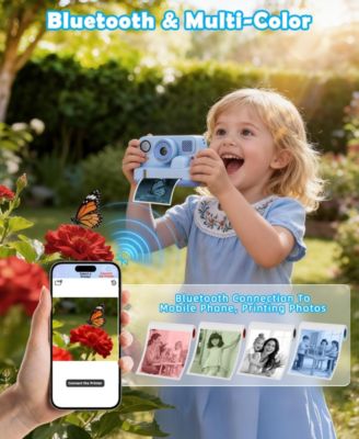 Kids Instant Print Camera 48MP with 16X Zoom, 1080P HD Video, Bluetooth, Dual Lens, 32GB Card & 4 Print Rolls