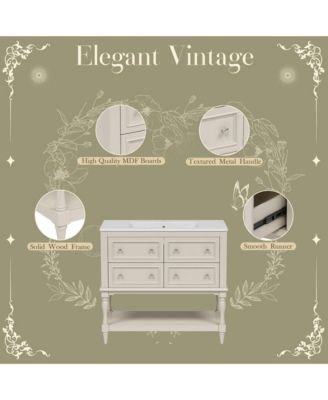 36" Bathroom Vanity with Undermount Ceramic Sink, 4-Drawer Free Standing Cabinet, Solid Wood Frame,Finish