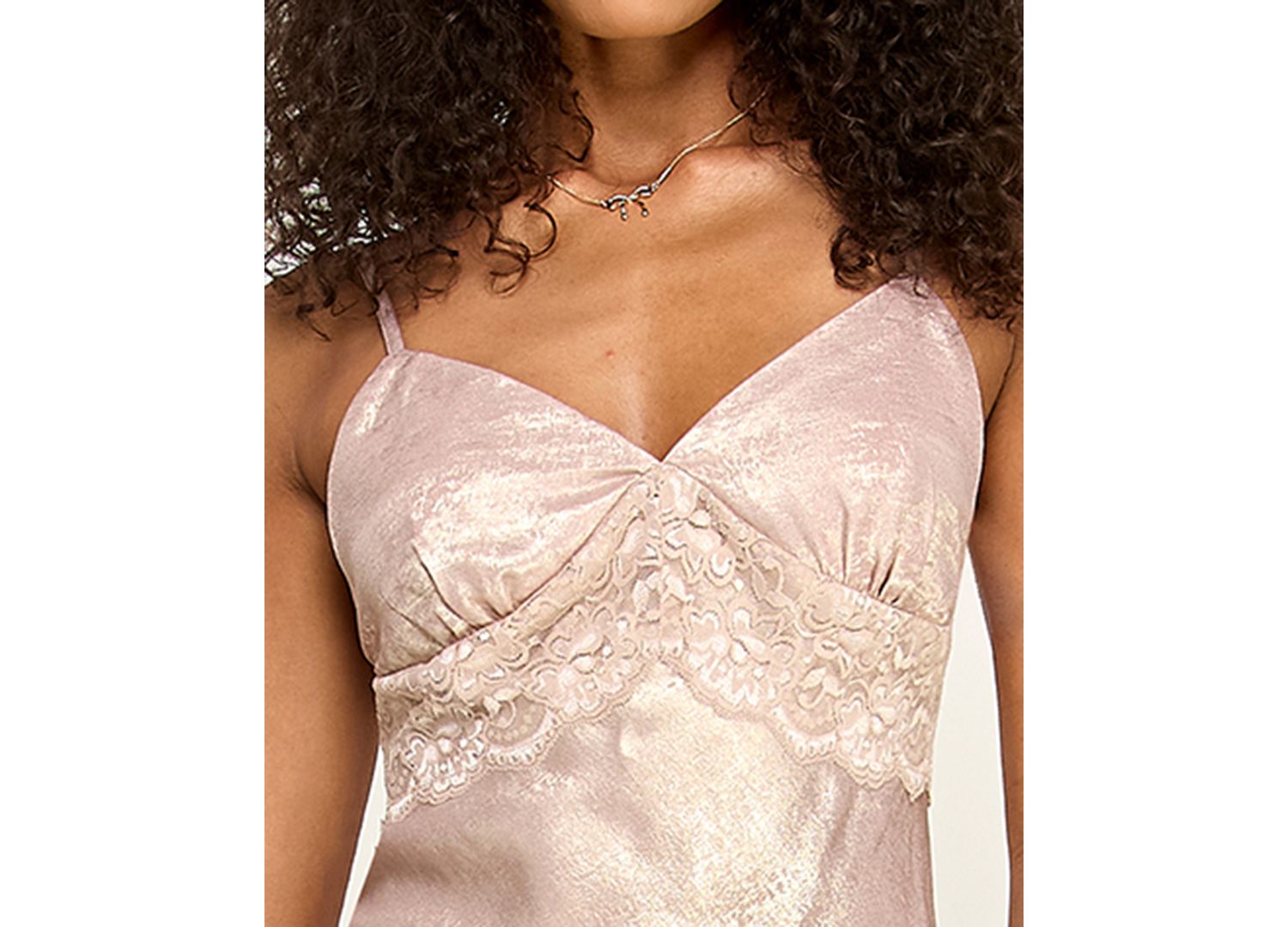Juniors' Lace Trim Hammered-Satin Slip Dress