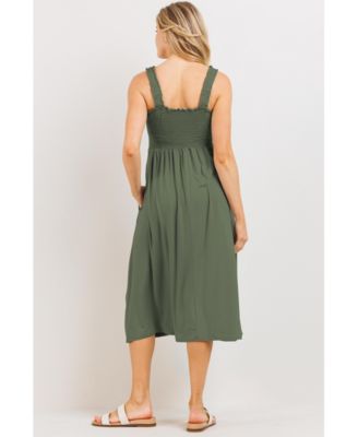 Maternity Smocked Bodice Sleeveless Dress with Ruffle Straps