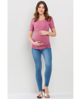 Maternity Short Sleeve Ribbed Crossover Nursing T-Shirt