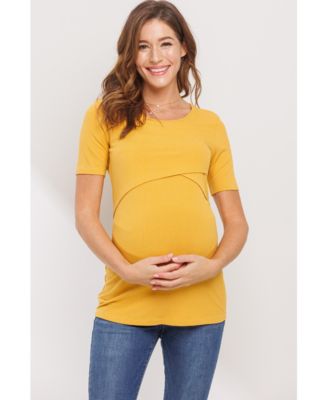 Maternity Short Sleeve Ribbed Crossover Nursing T-Shirt