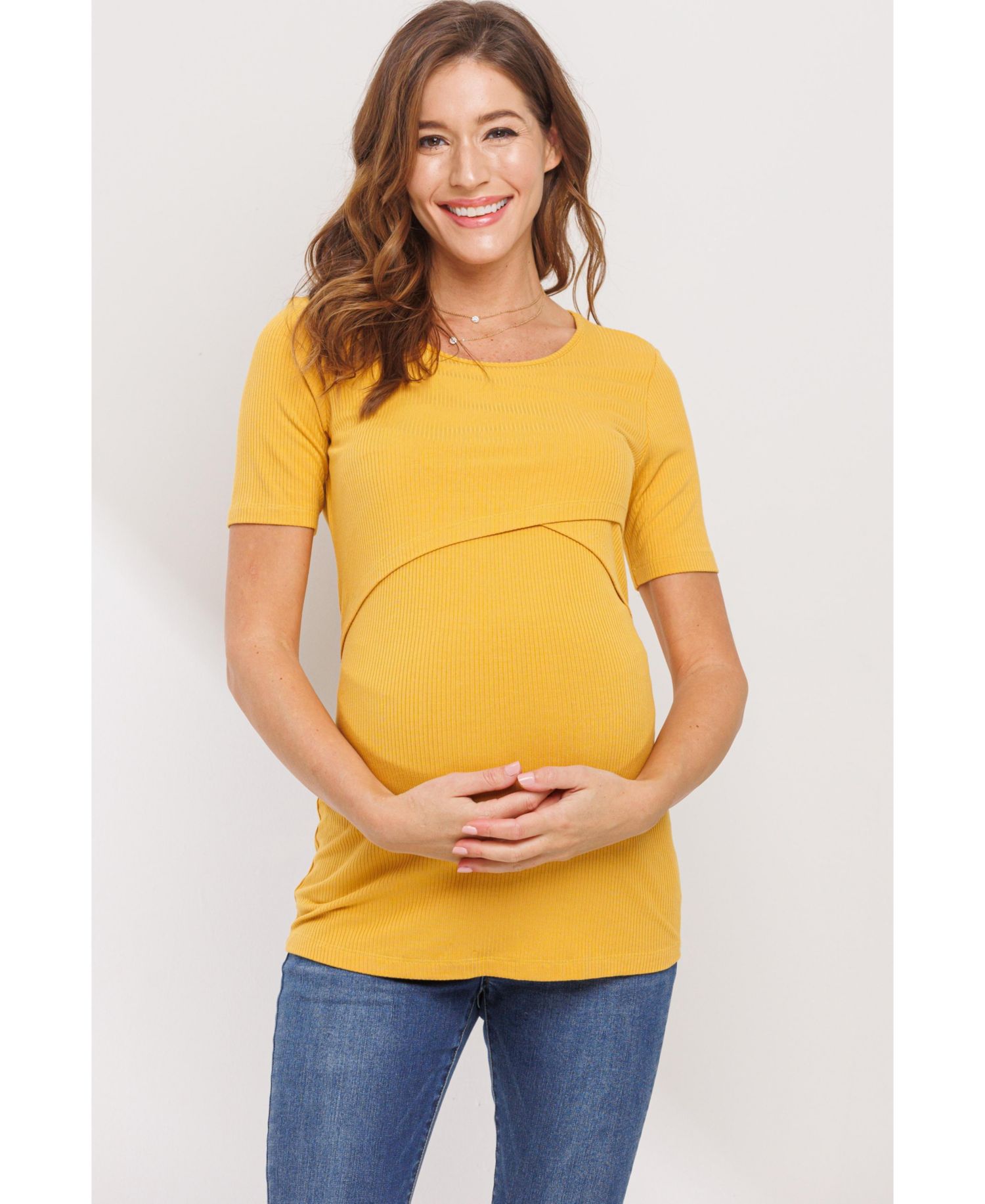 Women's Short Sleeve Ribbed Crossover Nursing T-Shirt