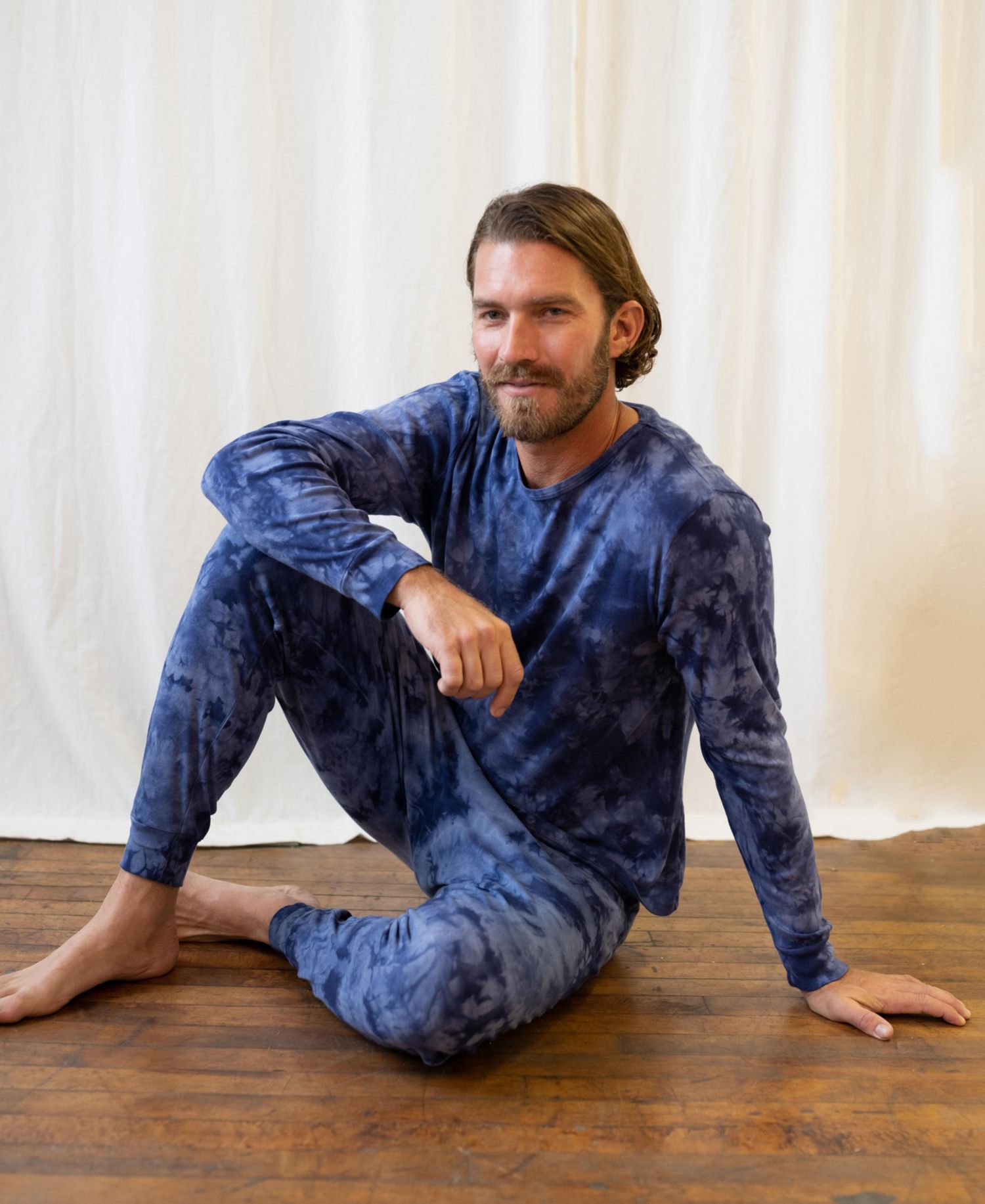 Men's Matching Family Two Piece Cotton Long Sleeve Tie Dye Pajamas
