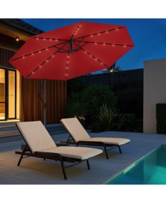 10 Feet Solar Offset Hanging Umbrella with Base and 32 LED