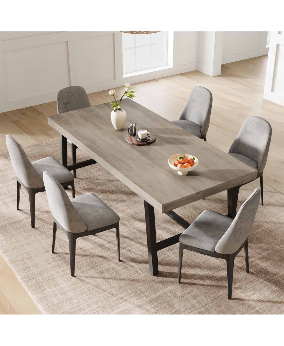 homfan Industrial Dining Table for 6-8, 70.87'' Rectangular Table, Black Metal Frame, Rustic Wood Top, Modern Furniture Home, Living Room, Patio