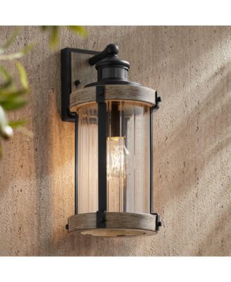 Stan Industrial Outdoor Wall Light Fixtures Set of 2 Motion Sensor Dusk to Dawn Clear Glass for Post