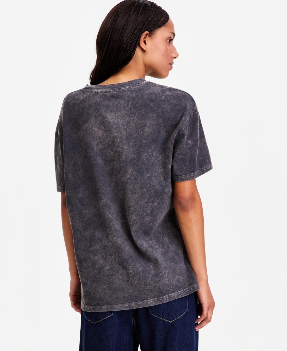 Rebellious One Juniors' Cotton Rose Love Mineral Wash Boyfriend Tee