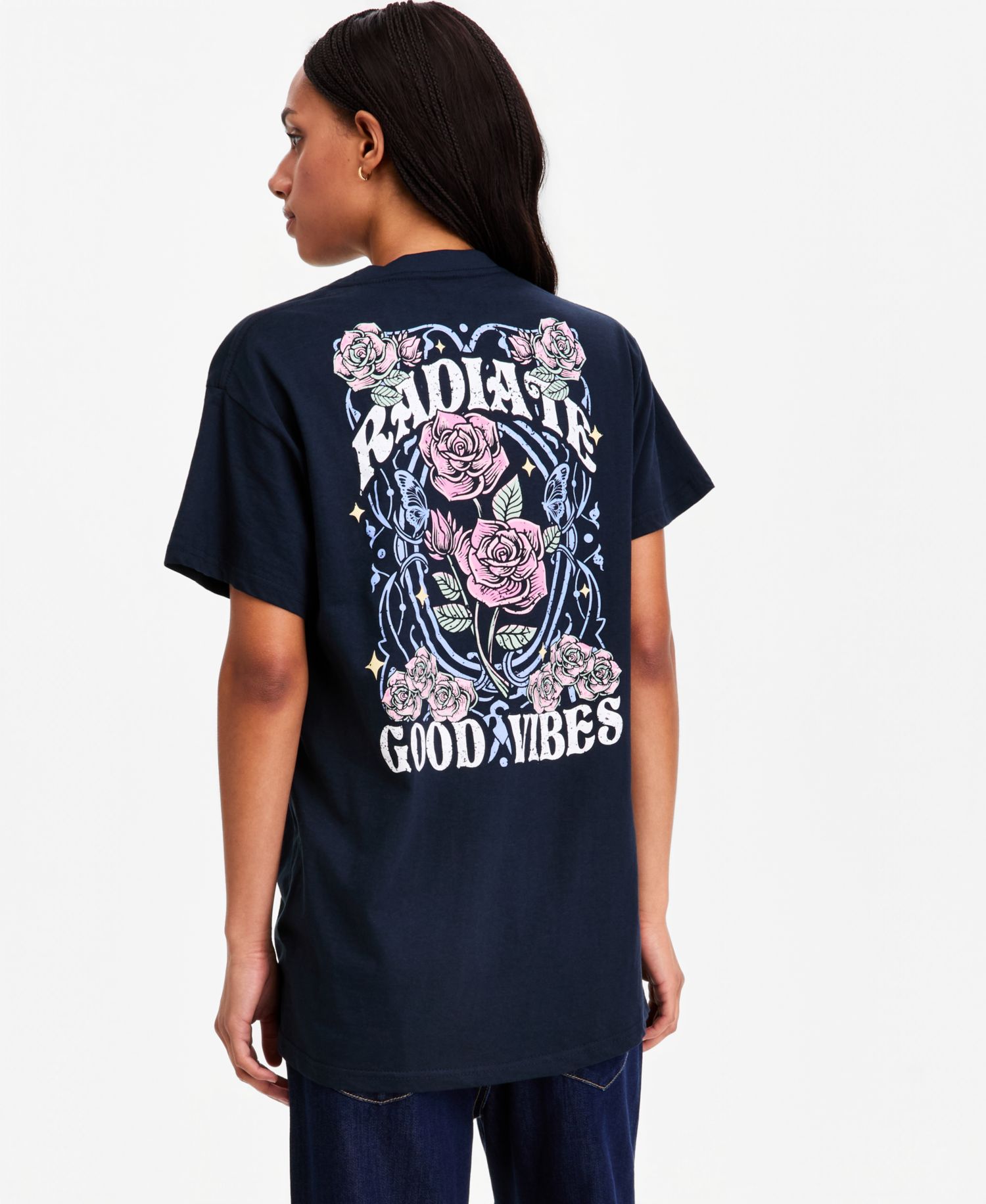 Juniors' Cotton Rose Vibes Boyfriend Tee