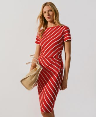 Women's Striped Boat Neck T-Shirt-Dress