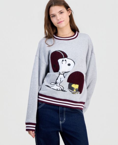 Женский свитшот Peanuts Juniors' Snoopy Football Graphic, цвет: Меланжевый серый