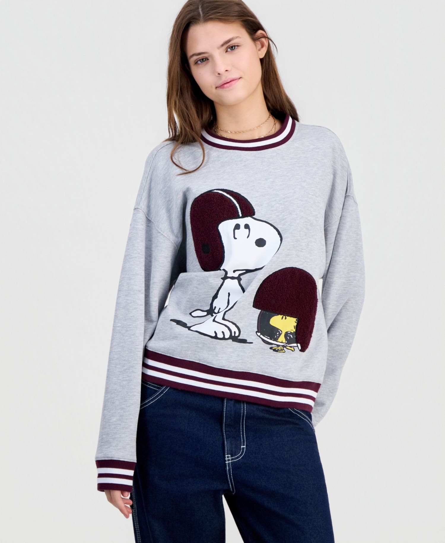 Juniors' Snoopy Football Graphic Sweatshirt