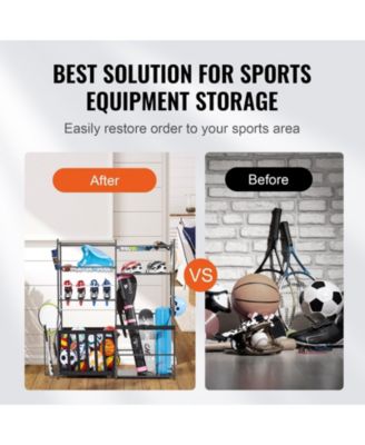 Golf Storage Organizer with 2 Golf Bag Holders, Baskets and Hooks, Steel Sports Equipment Storage Rack for Garage