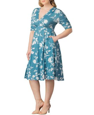 Plus Size Gabriella Ruched Sleeve Midi Dress with Pockets
